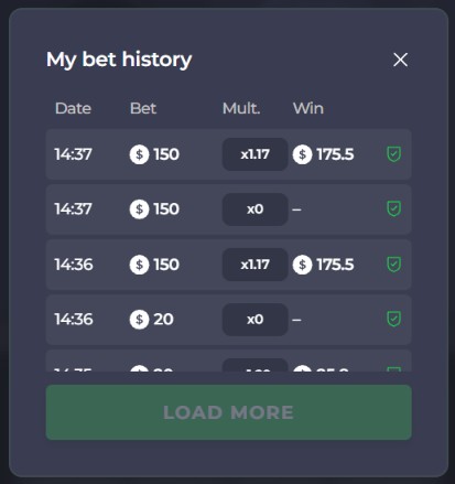 Betting history screenshoted in the same game session